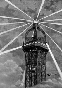 Het elektrische licht bovenop de Eiffeltoren, Parijs, 1889 door Unbekannt