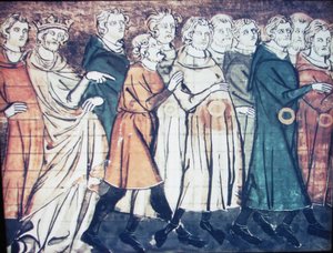 De verdrijving van Joden uit Frankrijk in 1182 Een miniatuur uit Grandes Chroniques de France, 1320s door Unbekannt