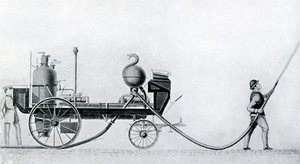 De eerste stoombrandweerwagen, ca. 1830 door Unbekannt