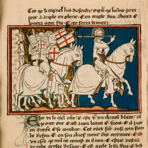 De grote koning op een wit paard. Miniatuur uit: Apocalypse de saint Jean, ca 1320