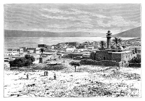 Het meer en de stad Tiberias, Israël, 1895