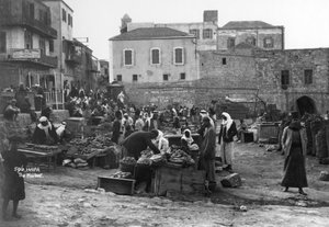 De markt, Haifa, Palestina, ca. 1920s-1930s