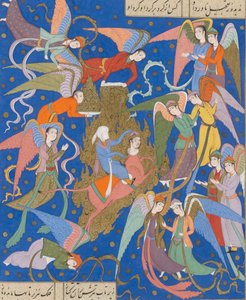 De nachtelijke reis van de Profeet. Uit een manuscript van de Khamsa van Nizami, ca. 1620