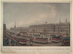 De parade voor het Winterpaleis in Sint-Petersburg in 1812