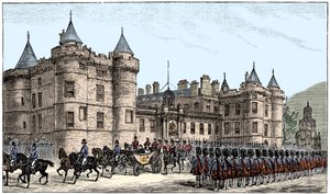 De koningin verlaat Holyrood Palace, Edinburgh door Unbekannt