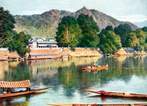 De rivier Jhelum en clubhuis in Srinagar, India, begin 20e eeuw door Unbekannt