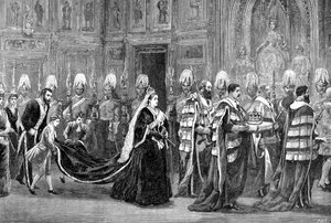 De koninklijke processie in Westminster Palace op weg naar het Hogerhuis, 1886, 1900 door Unbekannt