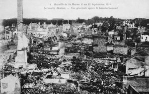 De ruïnes van Sermaize-Les-Bains, Frankrijk, Slag bij de Marne, Eerste Wereldoorlog door Unbekannt
