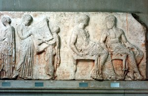 Het heilige gewaad van Athena vastgehouden door cultusfunctionarissen, en Athena en Hephaistos, 438 v.Chr. door Unbekannt