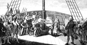 De executie van admiraal Byng aan boord van de Monarque, 1757 door Unbekannt