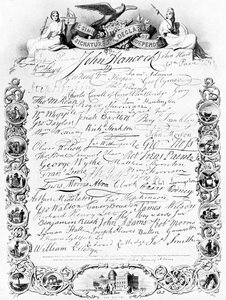 De handtekeningen onder de Amerikaanse Onafhankelijkheidsverklaring, ca. 1776 door Unbekannt