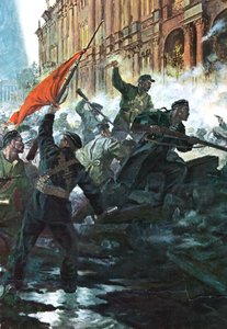 De bestorming van het Winterpaleis, St. Petersburg, Russische Revolutie, oktober 1917