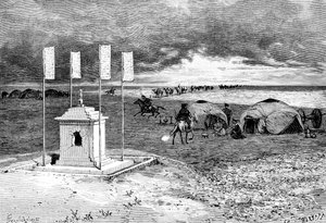 Het graf van een lama en een kampement, Mongoolse woestijn, ca. 1890 door Unbekannt
