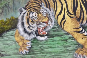 Tijger schilderij in de Bongeunsa tempel, Seoul, Zuid-Korea door Unbekannt
