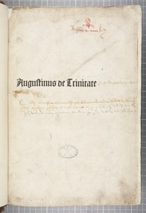Titelpagina van De trinitate en De Civitate Dei cum commento, geschreven door Augustinus van Hippo (pen en inkt op papier) door Unbekannt