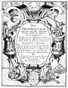 Titelpagina van De Beschrijving en Gebruik van de Sector door Edmund Gunter, 1636