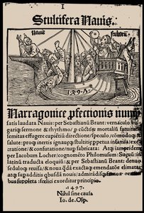 Titelpagina van het boek Narrenschip door Sebastian Brant, 1497
