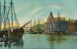 Stadhuis en kade, Great Yarmouth, Norfolk, ca. 1905