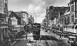 Tram op West Street, Durban, Zuid-Afrika