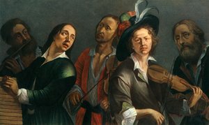 Dwarsfluit, xylofoon, altviool en viool, onbekende Tsjechische schilder van de tweede helft van de zeventiende eeuw