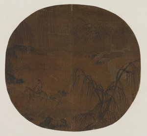 Reizigers onder wilgenbomen, Yuan of Ming-dynastie, 1279-1644 door Unbekannt