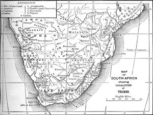Stammenkaart van Zuid-Afrika, ca. 1880