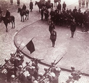 Troepen marcheren, Aken, Duitsland, ca. 1914-1918