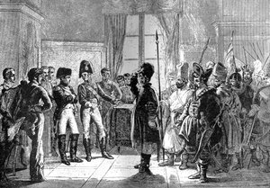 Tsaar Alexander I presenteert Russische troepen aan Napoleon, 8 juli 1807 1882-1884 door Unbekannt
