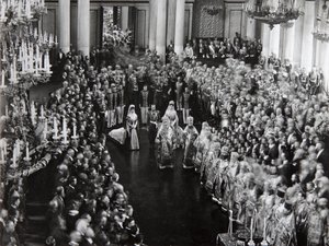 Tsaar Nicolaas II bij de openingsceremonie van de eerste Doema, St. Petersburg, Rusland, 1906 door Unbekannt
