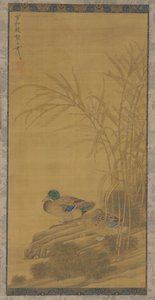 Twee eenden tussen riet aan de waterkant, Ming of Qing-dynastie, 15e-18e eeuw door Unbekannt