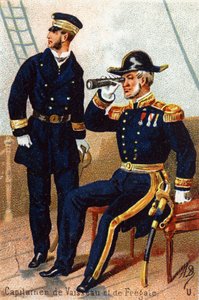 U: Kapitein schepen en fregat. Gravure in "Militair Alfabet"