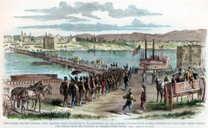 Vrijwilligers van de Unie steken de Ohio-rivier over, Cincinnati, Ohio, Amerikaanse Burgeroorlog door Unbekannt