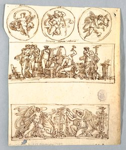 Venus bij de Smidse van Vulcanus, Winter, Overwinningen en Drie Rondellen, Putti als Elementen door Unbekannt