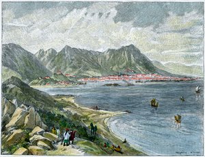Victoria, Hong Kong, vanaf het Chinese vasteland, ca. 1890 door Unbekannt