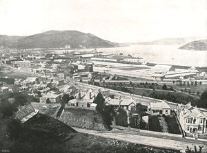 Uitzicht vanaf Maitland Street, Dunedin, Nieuw-Zeeland, 1895