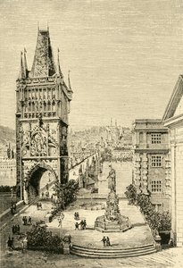 Uitzicht in Praag - De brugtoren, 1890