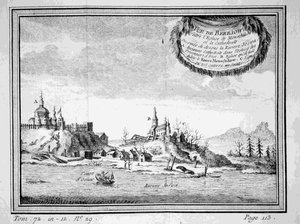 Uitzicht op Beryozovo vanaf de Sosva Rivier, 1770s