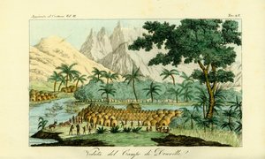 Uitzicht op het kamp van Jean-Baptiste Douville aan de Congo-rivier bij het dorp Quitumba, Angola door Unbekannt
