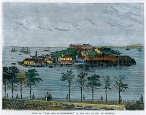 Uitzicht op het eiland Serpents, in de baai van Rio de Janeiro, Brazilië, ca. 1880 door Unbekannt