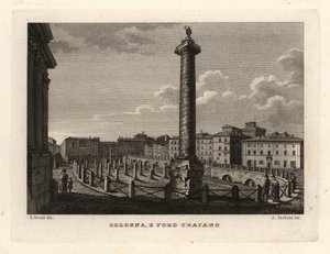 Uitzicht op de Zuil van Trajanus en het Forum van Trajanus, Colonna e Foro Trajano