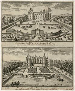Uitzicht op het Château de Maintenon vanaf de ingang en vanuit de tuin door Unbekannt