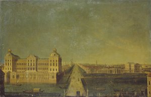 Uitzicht op de Nevsky Prospekt vanaf het Anichkov Paleis met het Shuvalovs Huis, tweede helft van de 18e eeuw door Unbekannt