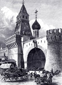 Uitzicht op de Nikolskaya-toren en het Arsenaal in Moskou, ca 1860