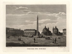 Uitzicht op de Piazza del Popolo, Rome, met oude obelisk uit Heliopolis, Egypte