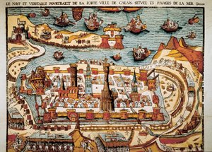 Zicht op de stad Calais in 1538 door Unbekannt