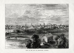 Uitzicht op de stad Melbourne, Victoria, Australië, 1877
