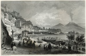 Zicht op de haven en de stad Napels in de 19e eeuw, in het boek over de Middellandse Zee door Louis Enault (1824-1900), Franse journalist en reiziger.