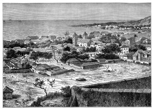 Uitzicht op de rede en stad San Paolo de Loanda, Angola, West-Afrika, ca. 1890