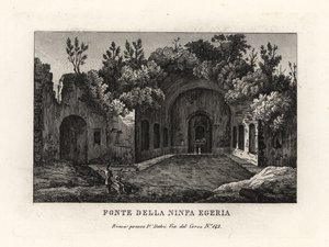 Uitzicht op de bron van de nimf Egeria, Egeria nympheum, Ninfeo d