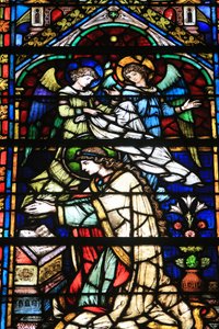 Maagd Maria. Details. Kroning van de Maagd. Glas-in-lood ramen door Frantz Mayer de Munick 1884. Kapel van Notre Dame de la Ronde. Sint-Stefanuskathedraal van Metz, Metz door Unbekannt